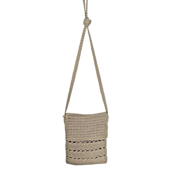 Crochet Mini Purse Tan 7 X 6 Zip Closure Shoulder Strap Y2K Retro - Picture 1 of 6